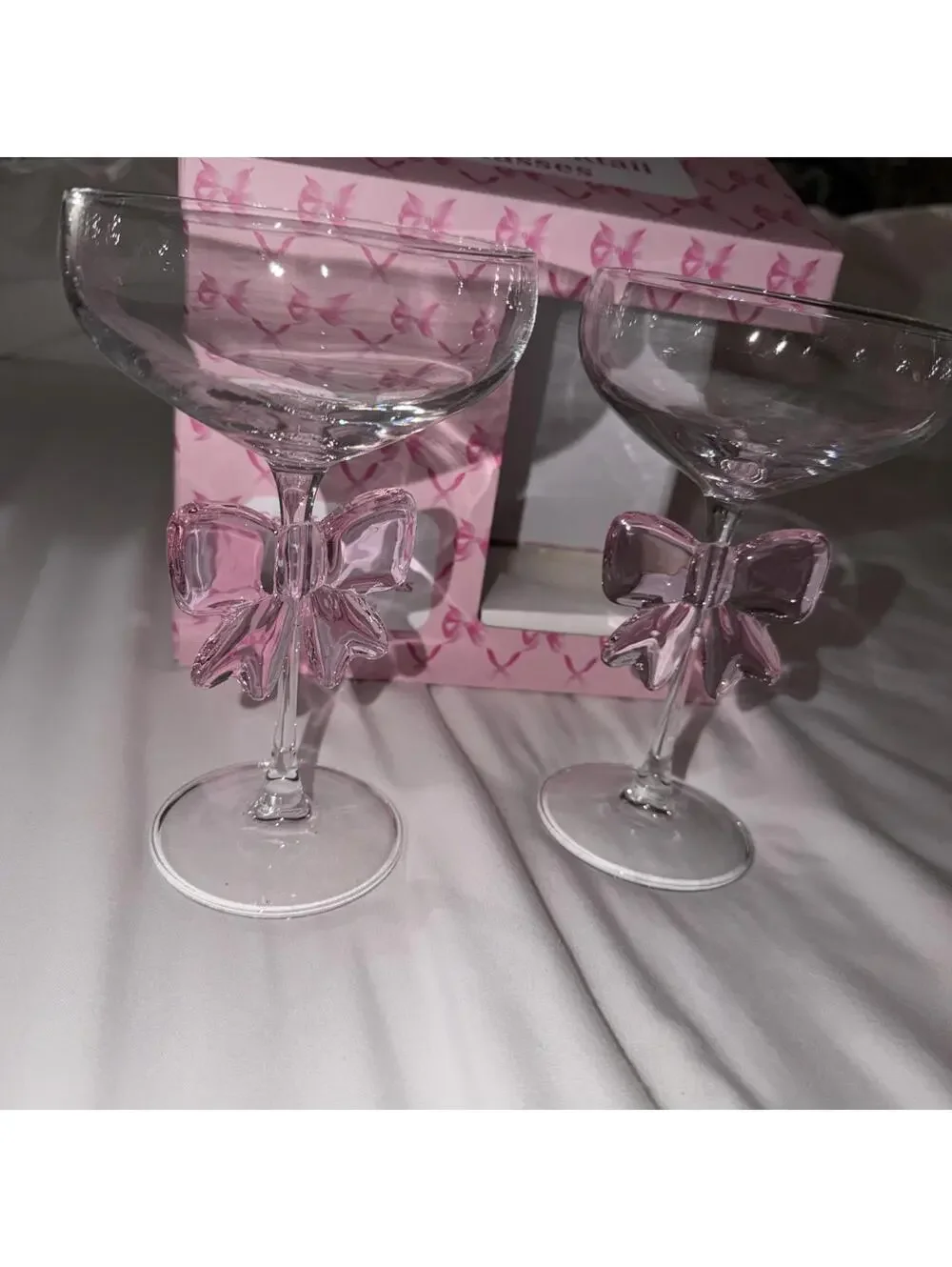 Petal & Pearl Pink Bow Cocktail Glass Set of 2 NEW WITH TAG Anthropologie inspir
